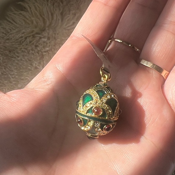 Egg Pendant Faberge Style Sterling Silver Gold Plated Green - Picture 13 of 15